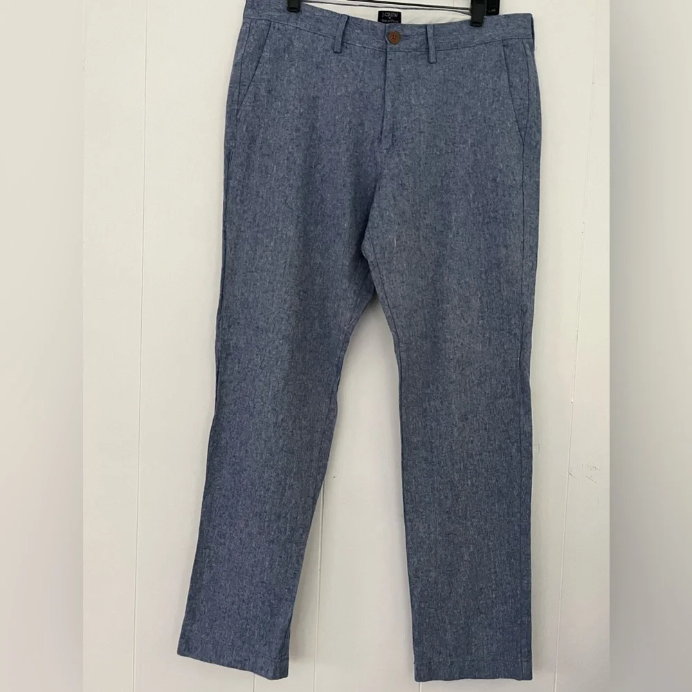 J. Crew The Sutton‎ Chambray Pants Mens 34x32 Linen Cotton Chino Straight Leg - Picture 2 of 14